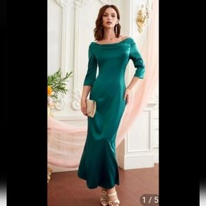 NWOT Emerald Green Draped Front Evening Dress